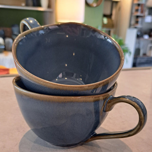 Blue Stoneware Mugs x2 - Olive Green