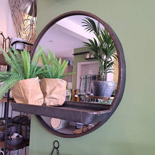 Decorative Round Shelf Mirror - Olive Green
