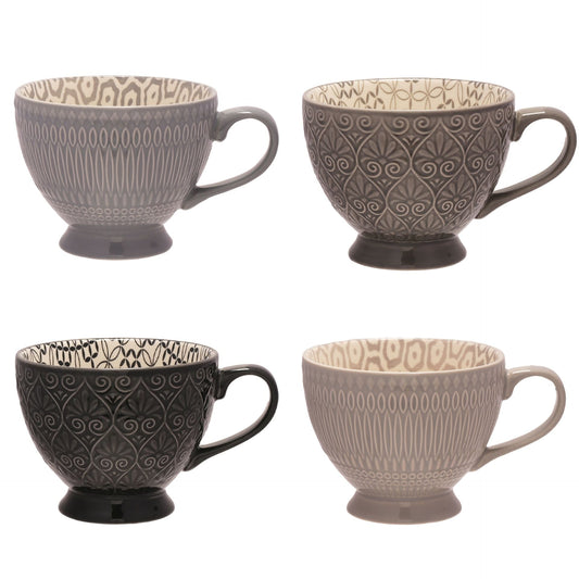 Modern Stylish Patterned Tea Cups - 4 Colours - Olive Green